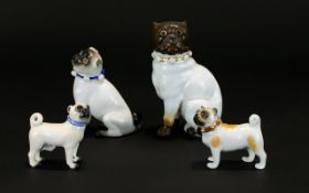 Volkstedt Rudolf Superb Quality Handpainted Pug Figure Along with Meissen Miniature Pug And Two