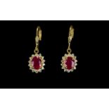 Ruby and Natural White Zircon Drop Earrings,