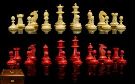 Antique Period 19th Century Fine Quality - Carved Staunton Type Ivory Chess Set. c.1880 - 1900.