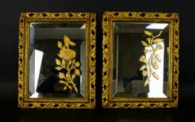 A Pair of Gilt frame Mirrors, With Applied Gilt Floral Detail. Two square mirrors in yellow gilt