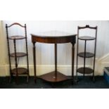 Mahogany Corner Unit Along With Two Antique Cake Stands. Corner unit with glazed top and