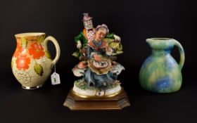 Samll Collection of Ceramics comprising A Capodimonte Figure both Bellianso Italian 20thC ''Elderly