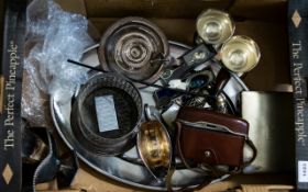 Mixed Lot Of Silver Plate And Collectables To Include Tray, Wine Coaster, Cigarette Box, Goblet ,