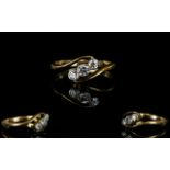 18ct Gold - Antique 3 Stone Diamond Ring. The Pave Set Diamonds of Excellent Colour and Clarity.