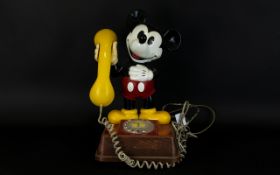 Mickey Mouse Figural Large Rotary Dial Phone. Made In 1976, The Telephone Has Mickey Standing with