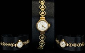 Roamer - Ladies 9ct Gold Mechanical Wrist Watch. From The 1950's. The Watch Case Fully Hallmarked.