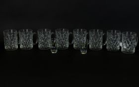 A Set of Eight Deep Cut Crystal French Tankards 4 inches in height with a diamond cut design. 4