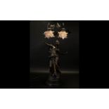 Large Figural Bronzed Effect Table Lamp, Modelled As A Classical Maiden, With Branch Supporting