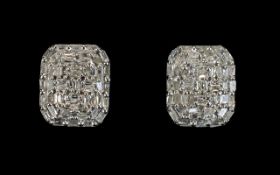 Diamond Cluster Stud Earrings, baguette cut diamonds in a basket weave style pattern,