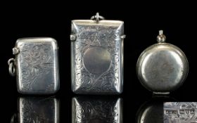 Victorian Period Silver Vesta Case with Engraved / Chased Floral Decoration to Both Sides of Vesta