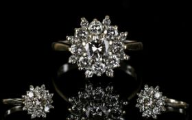 18ct White Gold - Superb Diamond Set Cluster Ring. Flower head Setting.