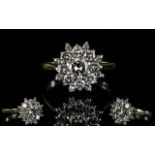 18ct White Gold - Superb Diamond Set Cluster Ring. Flower head Setting.