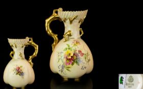 Royal Worcester - Large Hand Painted Floral Blush Ivory Jug,