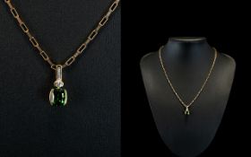 Ladies - Nice Quality and Attractive Russian Diopside and Diamond Set Pendant Drop,