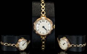 Ladies 9ct Gold Cased 1930's Mechanical Wind-up Wrist Watch,