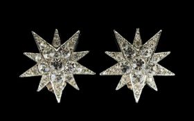 Butler And Wilson Vintage Crystal Set Compass Star Earrings Silver tone clip on statement earrings