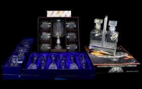 St Andrews Crystal Boxed Champagne Glasses, Matching Tumblers, Austrian 'Oberglas' Decanter &