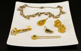 A Collection of Gold Tone Vintage Jewelry Items Six items in total, to include,