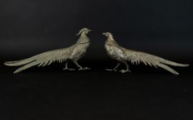 A Pair Of Pewter Place Card/Menu Holders In The Form Of Pheasants Vintage table decorations in the