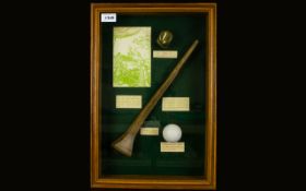 Table Billiards Interest Framed Display Montage Glazed wall display contains a cue rest, mace