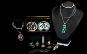 A Collection Of Mexican Silver And Mixed Metal Jewellery Ten pieces in total to include boxed