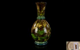 Doulton Lambeth Globular Shaped Vase, Naturalistic Leaf and Flower Design. Date 1878. Monogrammed to