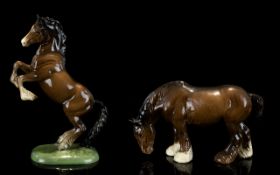 Beswick Horse Figure ( Early ) Shire Mare ( Small ) Brown Colour way - Gloss - Head Down Grazing.