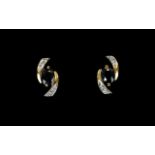 18ct Gold Attractive Pair of Sapphire and Diamond Earrings. Fully Hallmarked for 18ct.