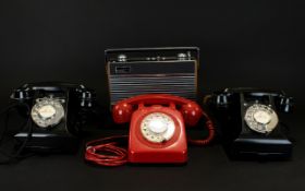 GPO Interest Black Rotary Telephone Marked 164-54 And One Other Marked 234 No164 Together With A Red