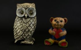 The Owl and The Pussycat. Two novelty wooden nursery rhyme figures. The owl measuring 11.5 inches