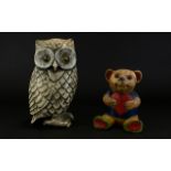 The Owl and The Pussycat. Two novelty wooden nursery rhyme figures. The owl measuring 11.5 inches