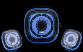 Contempory Fashion Watch, large square faced watch by Magir, finished in cobalt blue & black.