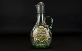 Antique German Glass And Pewter Beer/Mead Flagon Handmade glass vessel with ornate pewter lid and