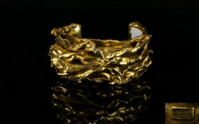 Vintage Textured Gold Tone Cuff Bracelet By Mercedes Robirosa 1980's statement cuff with wonderful