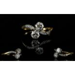 Antique - Attractive 18ct Gold and Platinum Set Two Stone Diamond Ring. The Two Old Round