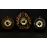 Collection of Small Antique Wall Hanging Circular Barometers ( 3 ) Black Forest Hand Carved Leaves -