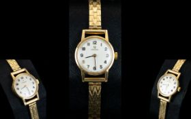 Omega - Mechanical Ladies 9ct Gold Wrist Watch with Integral 9ct Gold Bracelet,