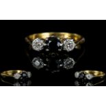 18ct Gold and Platinum 3 Stone Diamond and Sapphire Set Dress Ring.