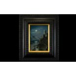 Antique Oil On Board In Ebonised Frame D