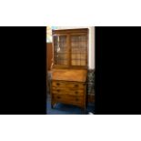 Early 20thC Oak Bureau Bookcase with lea