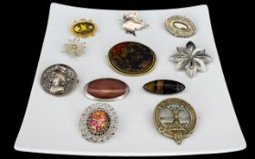 A Collection Of Vintage Silver And Mixed Metal Brooches Eleven in total to include Trifari 1950's