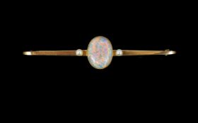 Antique Period - Excellent 15ct Gold Brooch, Set with Cabachon Cut Opal to Centre,