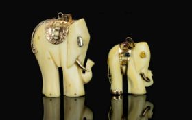 Antique Period 14ct Gold and Carved Ivory Elephant Figural Pendants ( 2 ) In Total,