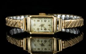 Ladies 9ct Gold Cased Mechanical Wrist Watch with Gold Plated Adjustable Bracelet.