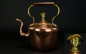 Victorian Period Large Copper and Brass Kettle, The Kettle Is Marked BP - With Two Flags Either