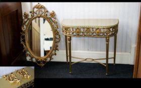 Ornate Console Table and Accompanying Items A decorative table with foliate reticulated apron,