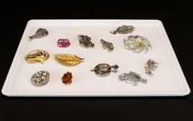 A Very Good Collection of Vintage Stone Set Brooches ( 12 ) In Total. Some with Makers Mark and