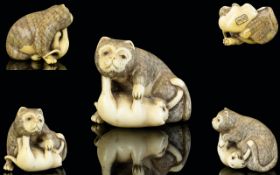 Japanese - 19th Century Superb Quality and Signed Carved Ivory Netsuke,