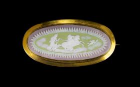 Antique Period - Superior Quality Wedgwood 9ct Gold Framed Celdon Cameo with Lilac Borders, Rare