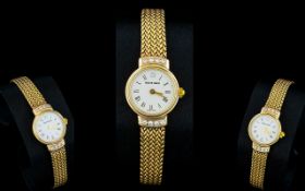 Buech Girod - Ladies Nice Quality 9ct Gold and Diamond Set Wrist Watch with Integral 9ct Gold Mesh